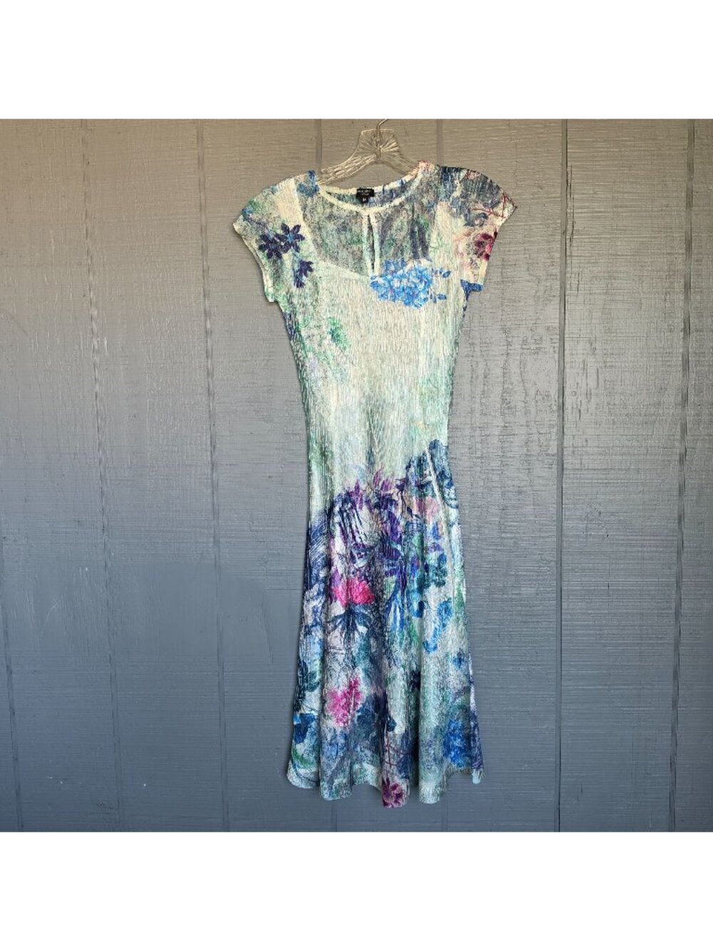 Komarov Fairycore Crinkle Floral Stretch Lace Slip Cottagecore Midi Dress. Sz M